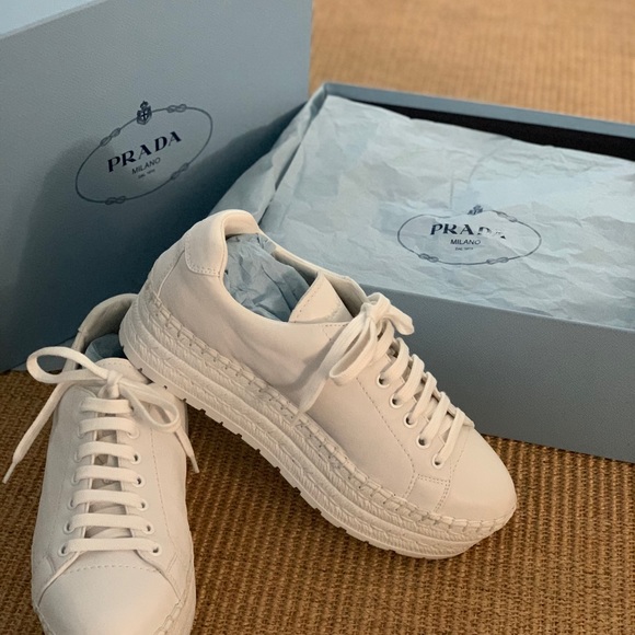 PRADA - White leather platform sneakers - Picture 1 of 4